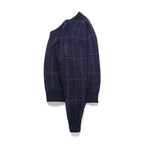 S.T. Dupont Made in Japan Vintage V-Neck Jacquard Knit Sweater, Large, Navy Wool