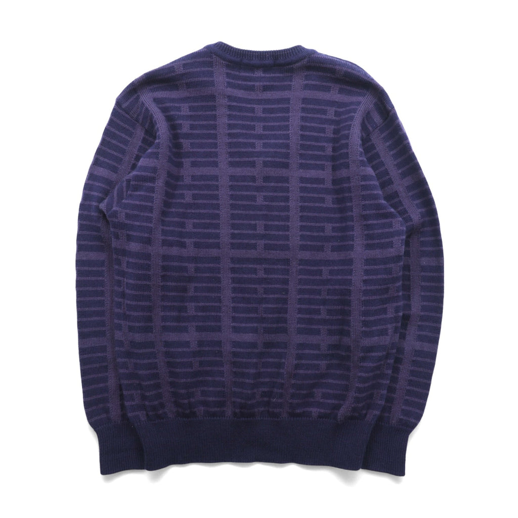S.T. Dupont Made in Japan Vintage V-Neck Jacquard Knit Sweater, Large, Navy Wool