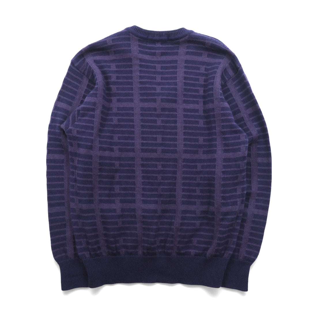 S.T. Dupont Made in Japan Vintage V-Neck Jacquard Knit Sweater, Large, Navy Wool