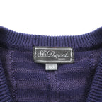 S.T. Dupont Made in Japan Vintage V-Neck Jacquard Knit Sweater, Large, Navy Wool