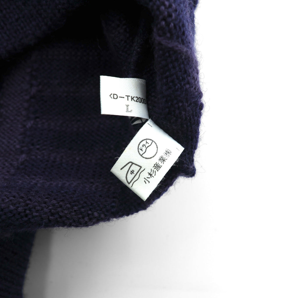 S.T. Dupont Made in Japan Vintage V-Neck Jacquard Knit Sweater, Large, Navy Wool