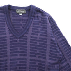 S.T. Dupont Made in Japan Vintage V-Neck Jacquard Knit Sweater, Large, Navy Wool