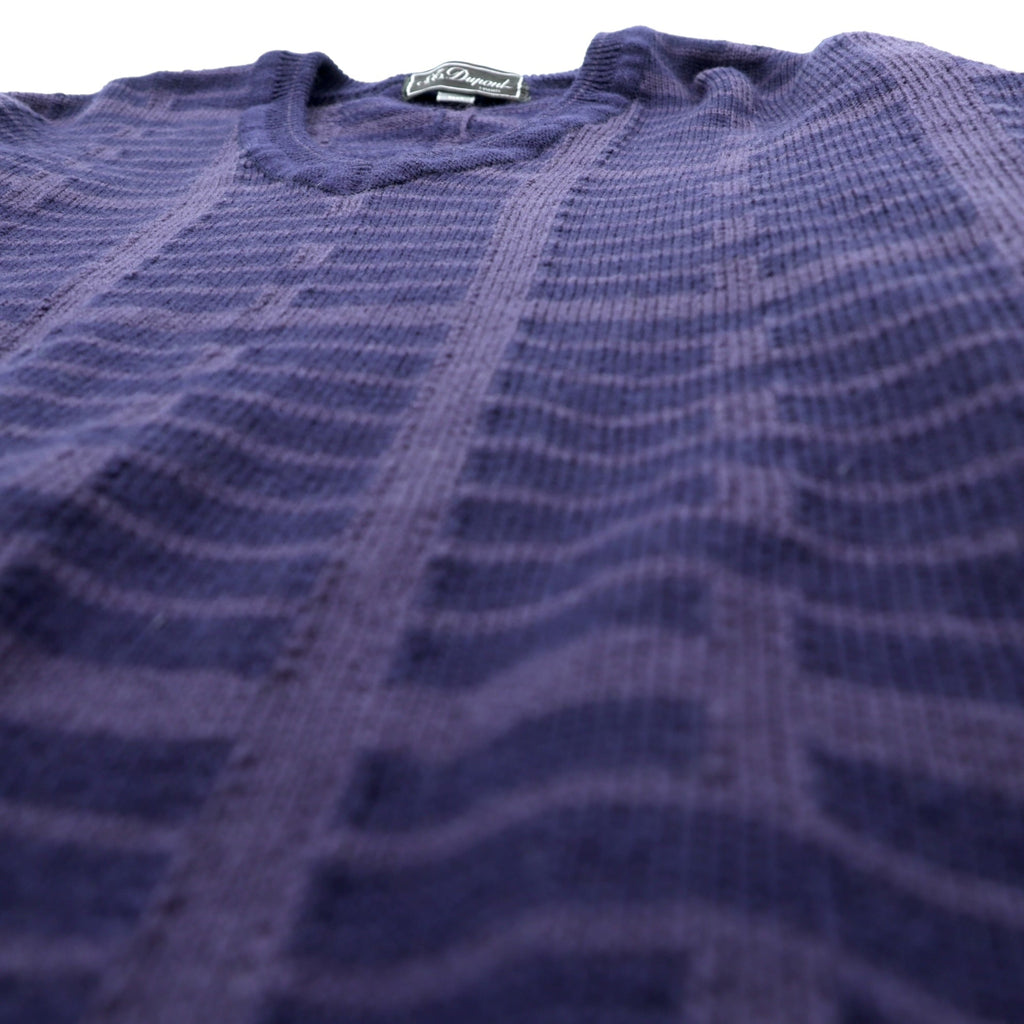 S.T. Dupont Made in Japan Vintage V-Neck Jacquard Knit Sweater, Large, Navy Wool