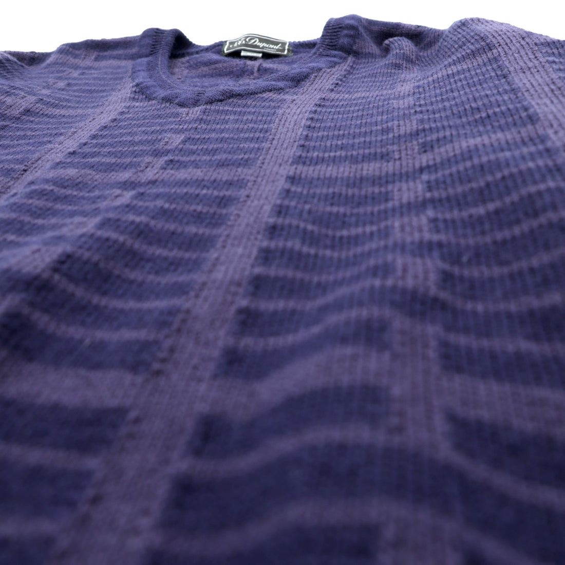 S.T. Dupont Made in Japan Vintage V-Neck Jacquard Knit Sweater, Large, Navy Wool