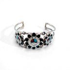 Vintage Silver Cuff Bracelet with Zuni Sun Face Bangle Inlay, Sterling Silver, Hallmark Indian Jewelry