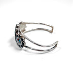 Vintage Silver Cuff Bracelet with Zuni Sun Face Bangle Inlay, Sterling Silver, Hallmark Indian Jewelry