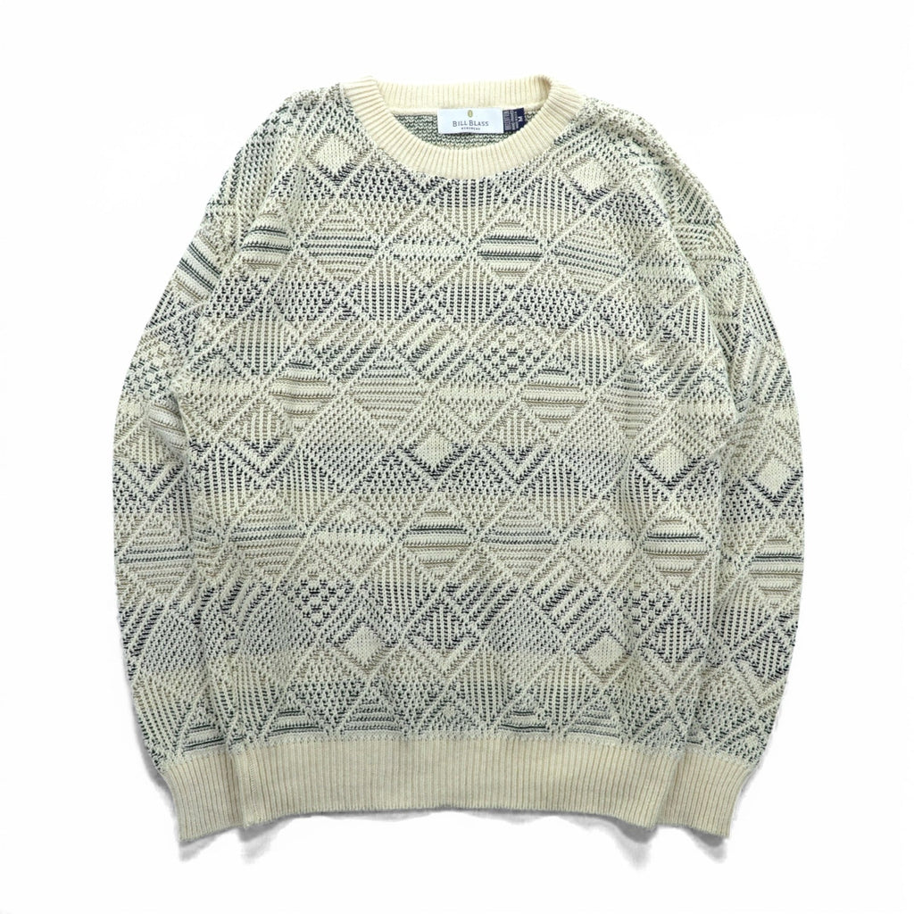 BILL BLASS 米国製 ジャガード ニット セーター L コットン 総柄 USA製