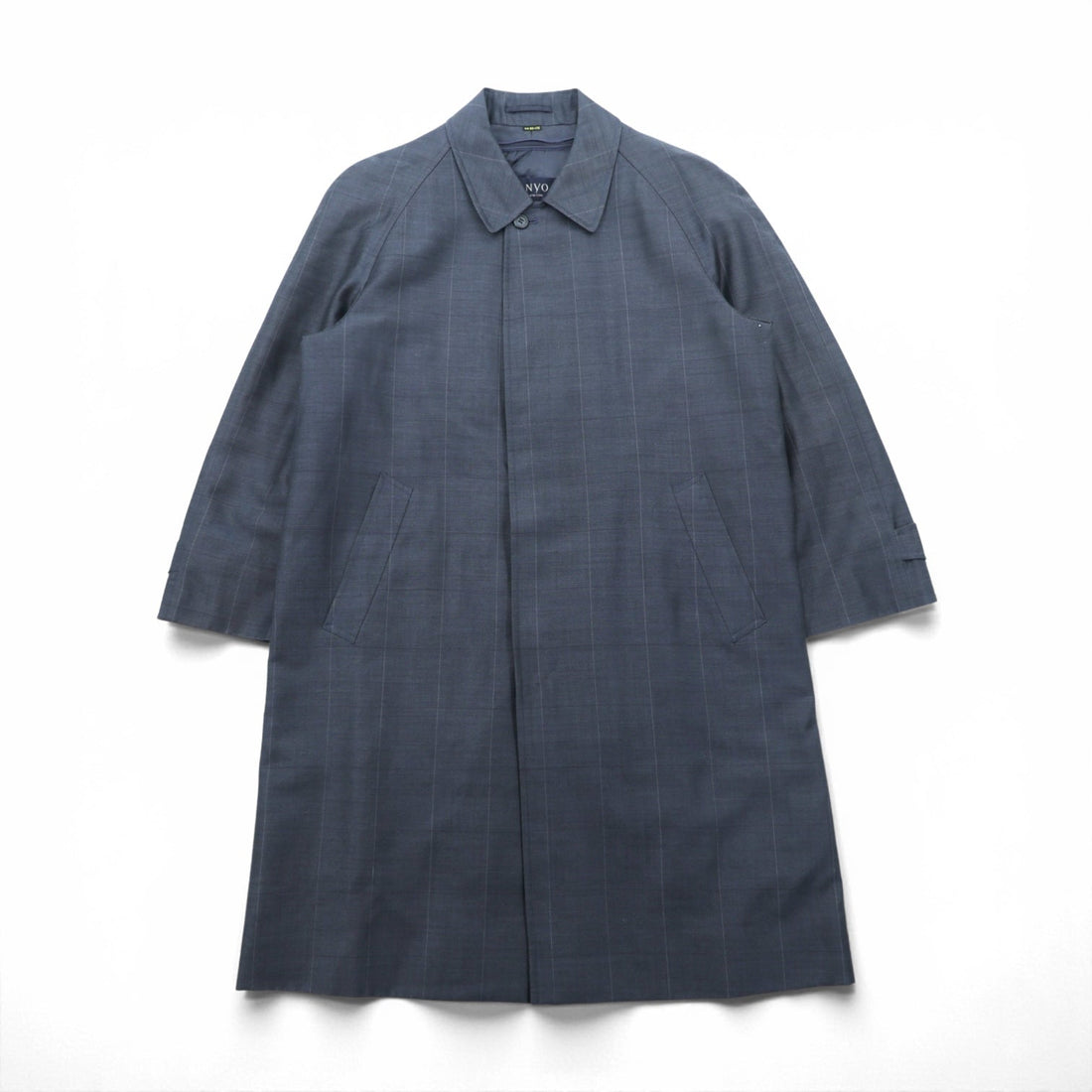 SANYO COAT Made in Japan Balmacaan Soutien Collar L Navy Check with Detachable Quilted Liner and Mohair Blend Bi-Flap