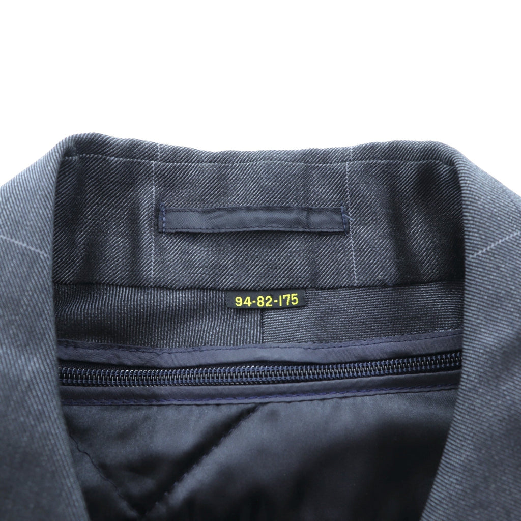 SANYO COAT Made in Japan Balmacaan Soutien Collar L Navy Check with Detachable Quilted Liner and Mohair Blend Bi-Flap