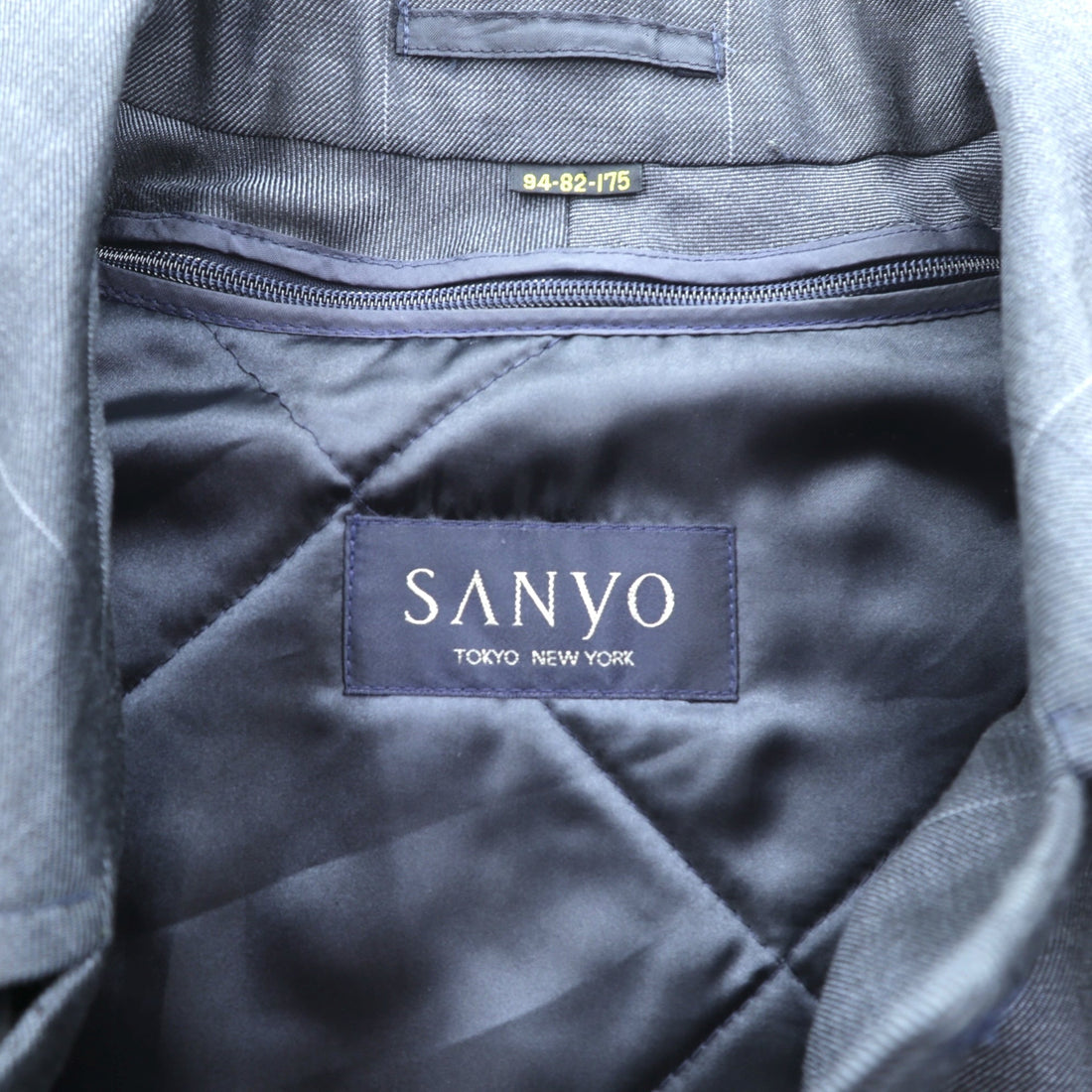 SANYO COAT Made in Japan Balmacaan Soutien Collar L Navy Check with Detachable Quilted Liner and Mohair Blend Bi-Flap