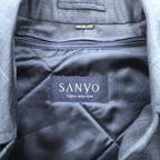 SANYO COAT Made in Japan Balmacaan Soutien Collar L Navy Check with Detachable Quilted Liner and Mohair Blend Bi-Flap