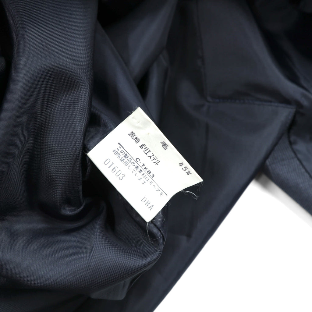 SANYO COAT Made in Japan Balmacaan Soutien Collar L Navy Check with Detachable Quilted Liner and Mohair Blend Bi-Flap