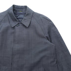 SANYO COAT Made in Japan Balmacaan Soutien Collar L Navy Check with Detachable Quilted Liner and Mohair Blend Bi-Flap