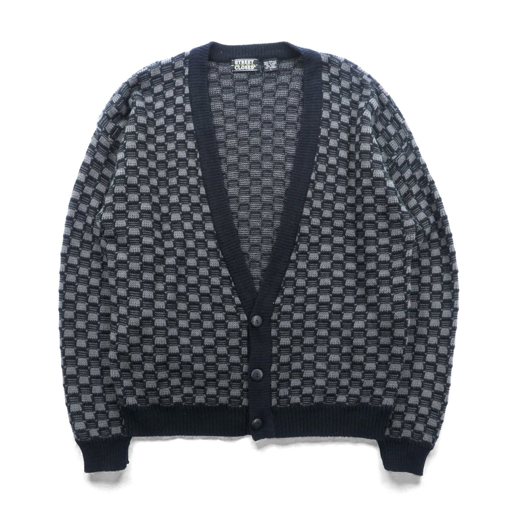 STREET CLOSET 90年代 ヴィンテージ ジャガード ニット カーディガン L ブロックチェック アクリル
