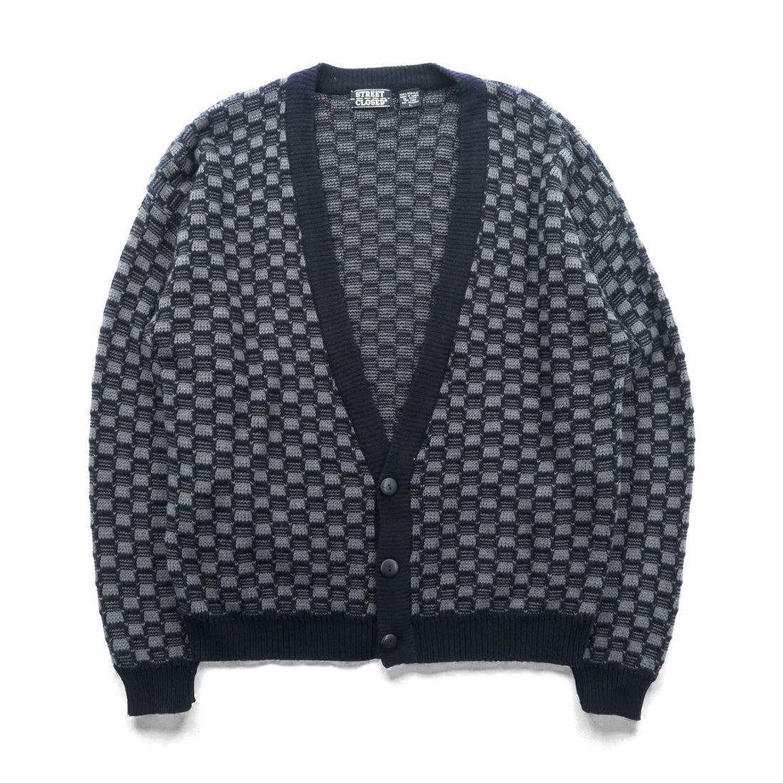 STREET CLOSET 90年代 ヴィンテージ ジャガード ニット カーディガン L ブロックチェック アクリル
