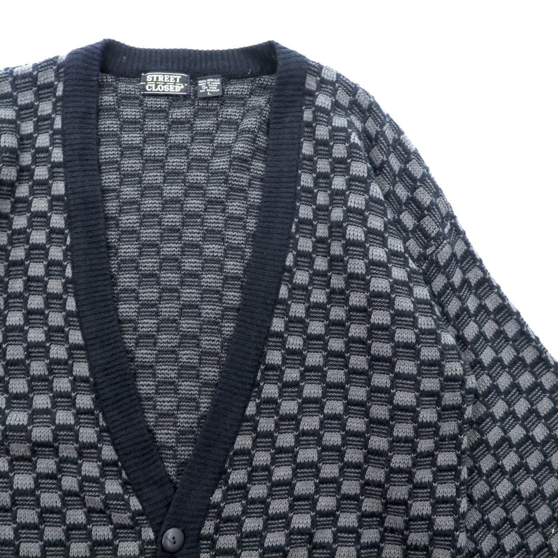 STREET CLOSET 90年代 ヴィンテージ ジャガード ニット カーディガン L ブロックチェック アクリル