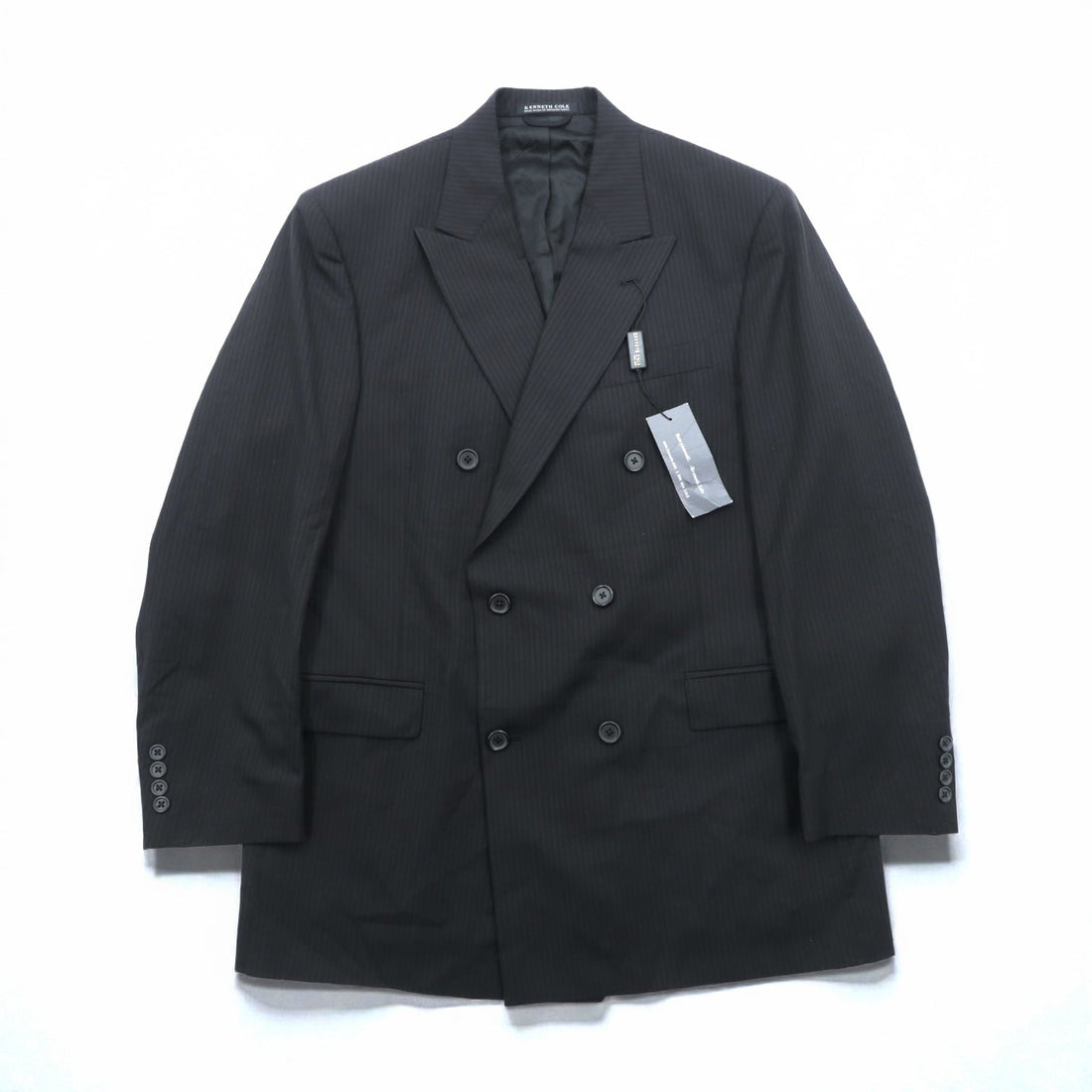 US UNION MADE Blazer, Peaked Lapel Double-Breasted Leather Tailored Jacket, XL, Black Stripe, Kenneth Cole, Unused, in USA