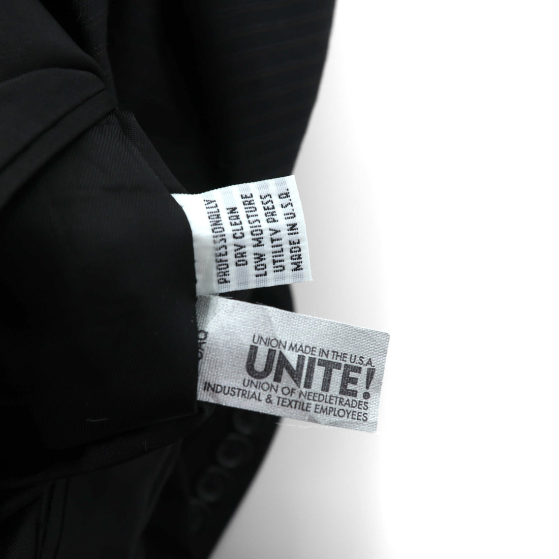 US UNION MADE Blazer, Peaked Lapel Double-Breasted Leather Tailored Jacket, XL, Black Stripe, Kenneth Cole, Unused, in USA