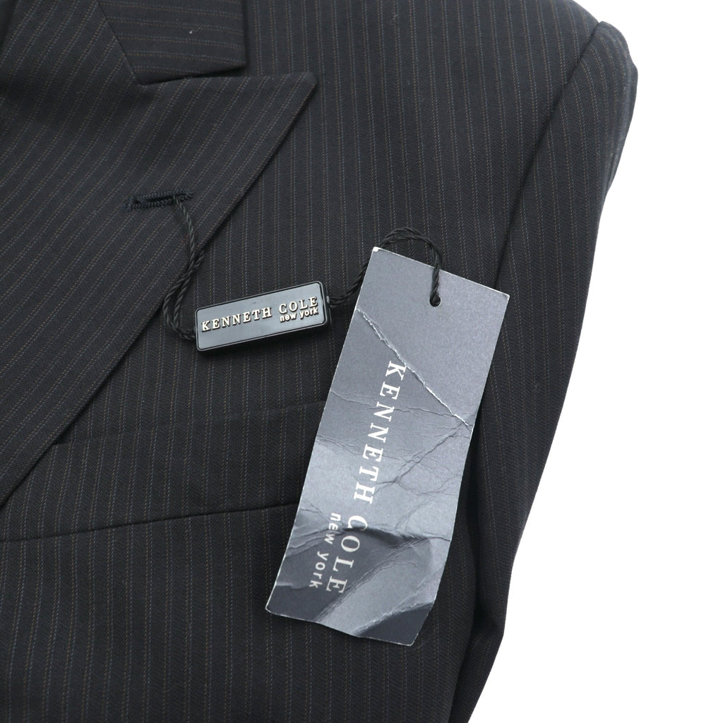 US UNION MADE Blazer, Peaked Lapel Double-Breasted Leather Tailored Jacket, XL, Black Stripe, Kenneth Cole, Unused, in USA