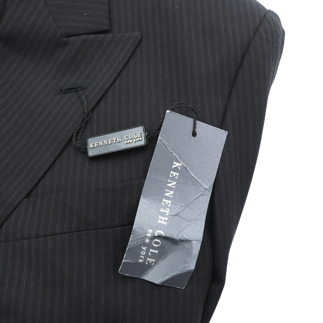 US UNION MADE Blazer, Peaked Lapel Double-Breasted Leather Tailored Jacket, XL, Black Stripe, Kenneth Cole, Unused, in USA