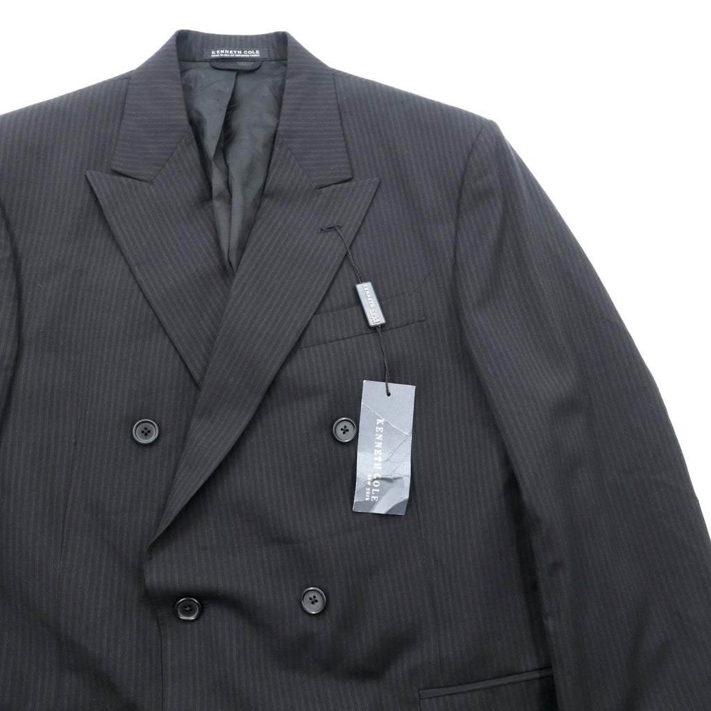 US UNION MADE Blazer, Peaked Lapel Double-Breasted Leather Tailored Jacket, XL, Black Stripe, Kenneth Cole, Unused, in USA