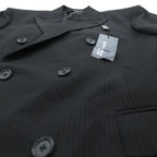 US UNION MADE Blazer, Peaked Lapel Double-Breasted Leather Tailored Jacket, XL, Black Stripe, Kenneth Cole, Unused, in USA