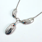CHARLEY Vintage Navajo Necklace with Feather, Silver, Sterling Hallmark Indian Jewelry