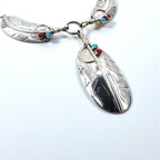 CHARLEY Vintage Navajo Necklace with Feather, Silver, Sterling Hallmark Indian Jewelry