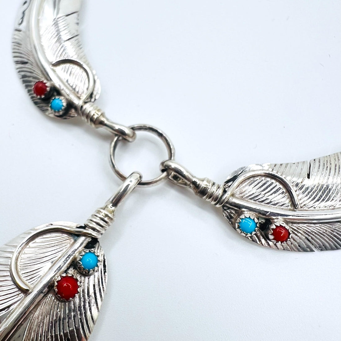 CHARLEY Vintage Navajo Necklace with Feather, Silver, Sterling Hallmark Indian Jewelry