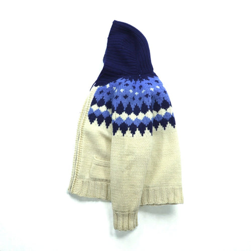 60s Vintage Cowichan Hoodie Sweater カウチン ニット セーター S ウール Lightningジップ フード付き ノルディック柄 60年代