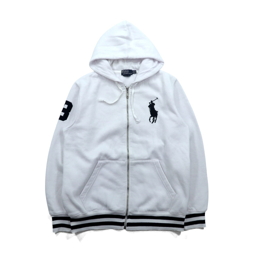 Polo Ralph Lauren 90s Big Pony Embroidery Zip Hoodie XL White Cotton Ribline