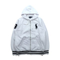 Polo Ralph Lauren 90s Big Pony Embroidery Zip Hoodie XL White Cotton Ribline