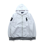 Polo Ralph Lauren 90s Big Pony Embroidery Zip Hoodie XL White Cotton Ribline