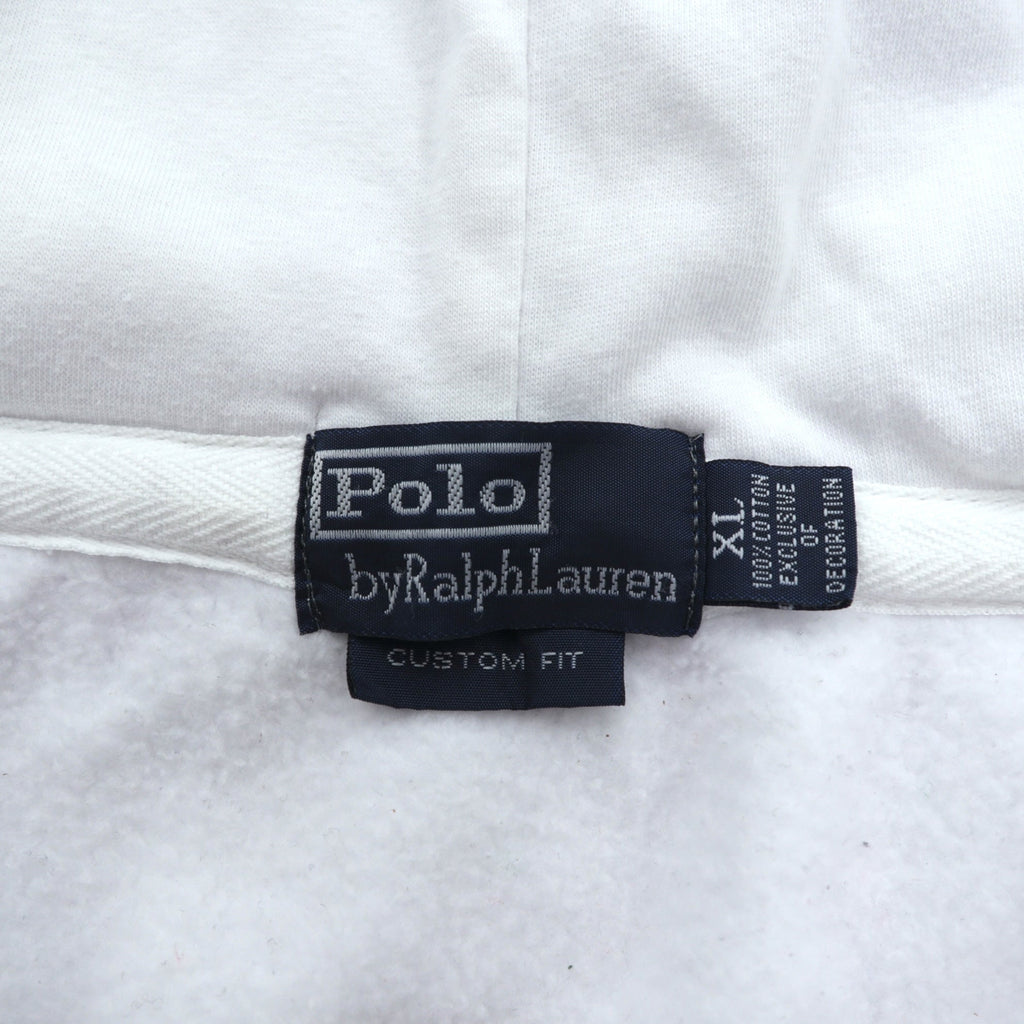 Polo Ralph Lauren 90s Big Pony Embroidery Zip Hoodie XL White Cotton Ribline