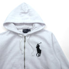 Polo Ralph Lauren 90s Big Pony Embroidery Zip Hoodie XL White Cotton Ribline