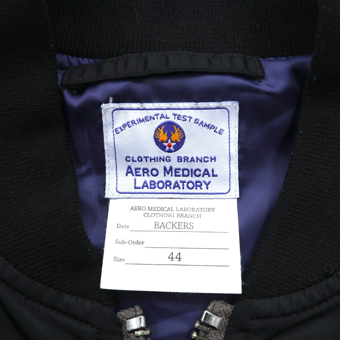 EXPERIMENTAL TEST SAMPLE L-2 フライトジャケット M ブラック BACKERS AERO MEDICAL LABORATORY ナイロン IDEALジップ