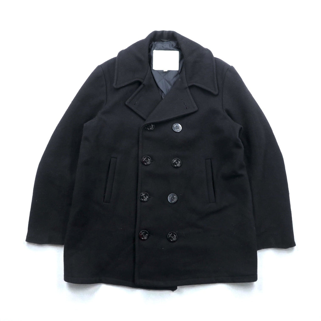 US NAVY 90s Made in USA Vintage 10-Button Pea Coat, XL, Black Melton Wool, MP72132