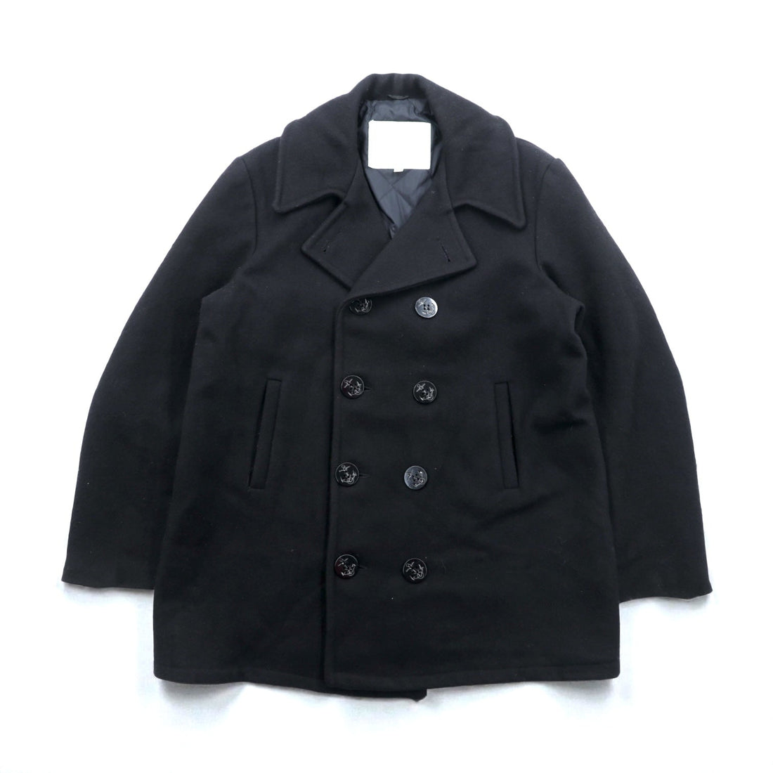 US NAVY 90s Made in USA Vintage 10-Button Pea Coat, XL, Black Melton Wool, MP72132