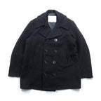 US NAVY 90s Made in USA Vintage 10-Button Pea Coat, XL, Black Melton Wool, MP72132