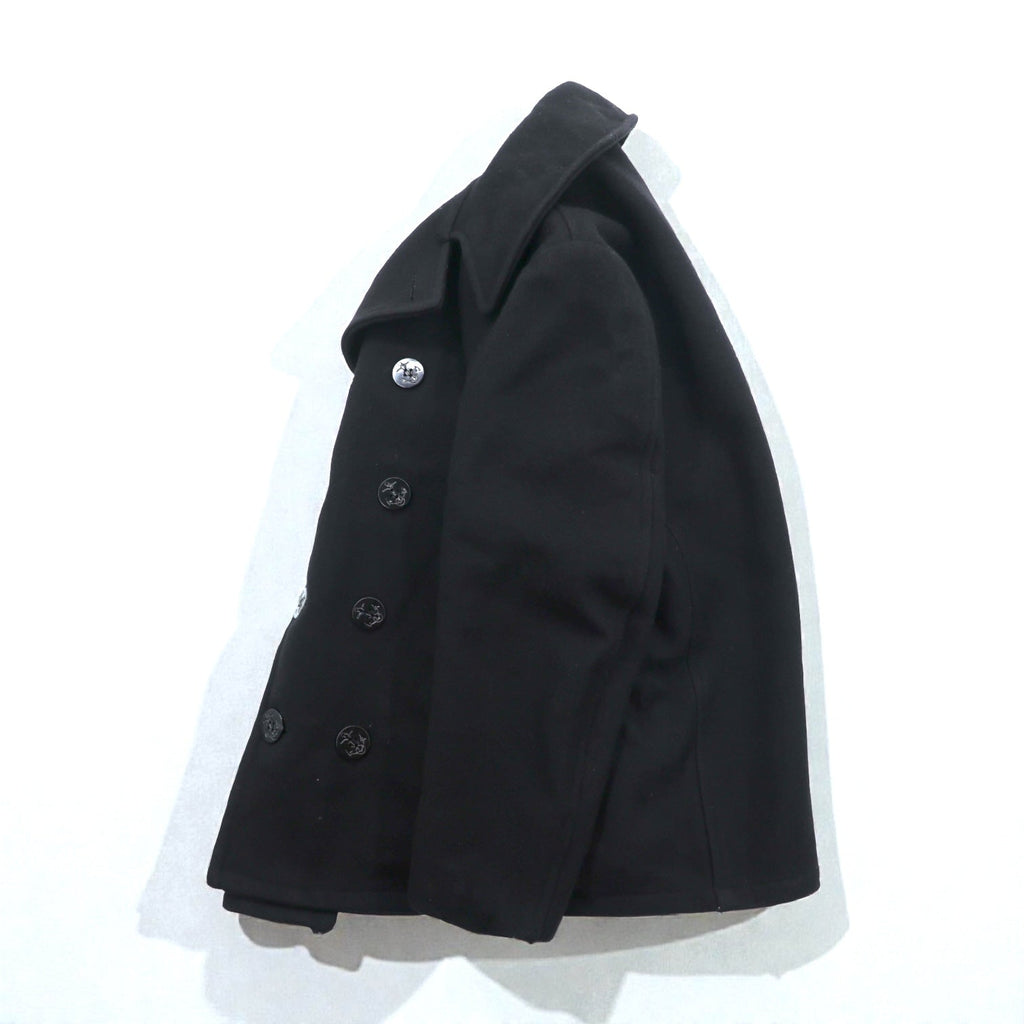 US NAVY 90s Made in USA Vintage 10-Button Pea Coat, XL, Black Melton Wool, MP72132