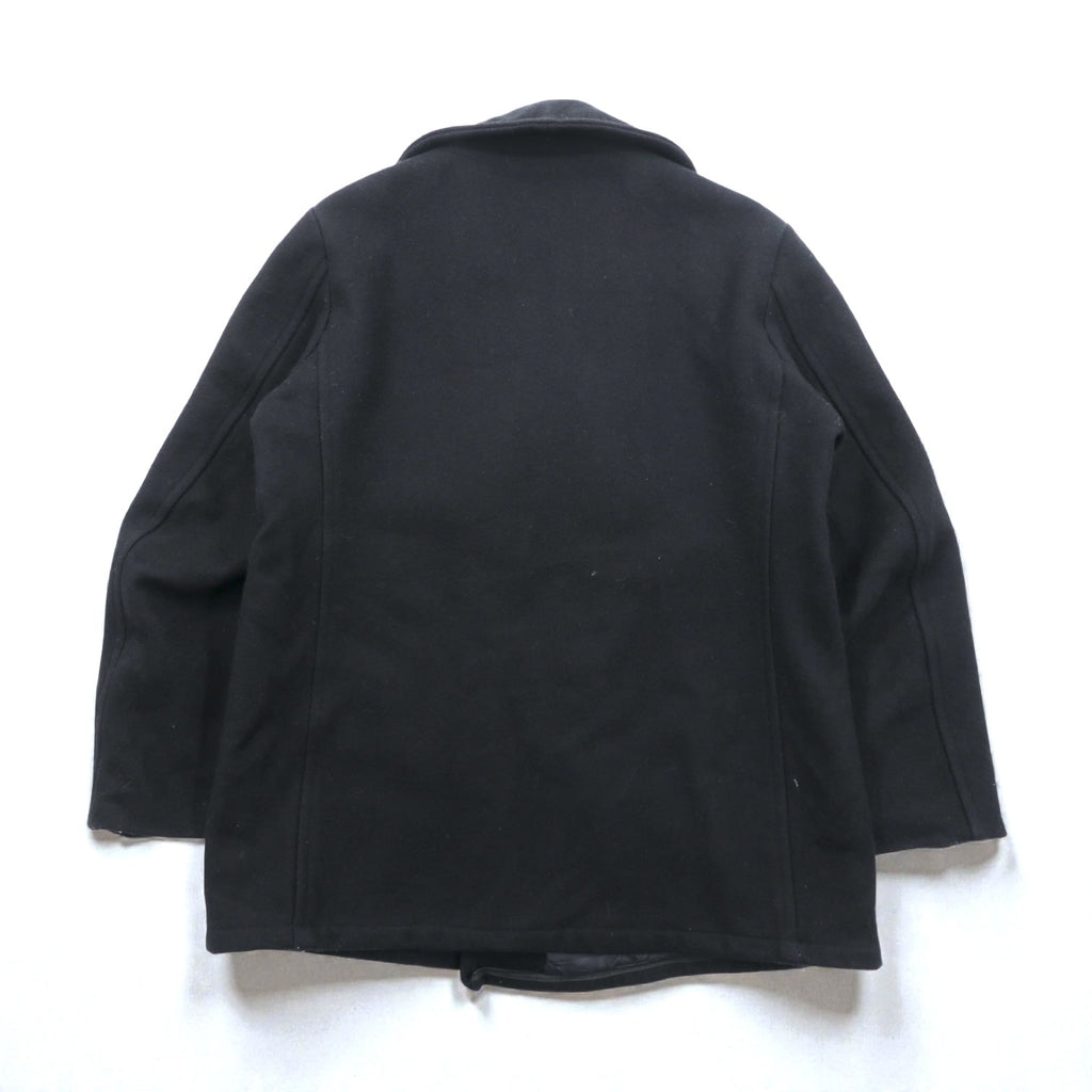 US NAVY 90s Made in USA Vintage 10-Button Pea Coat, XL, Black Melton Wool, MP72132