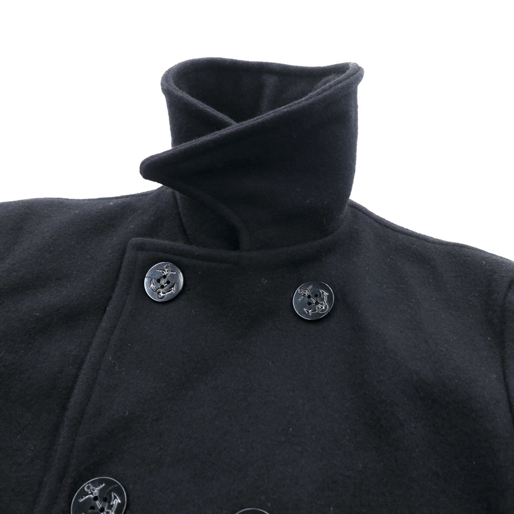 US NAVY 90s Made in USA Vintage 10-Button Pea Coat, XL, Black Melton Wool, MP72132