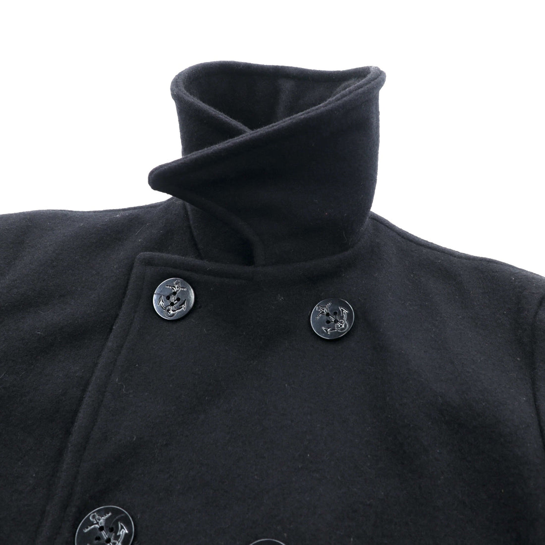 US NAVY 90s Made in USA Vintage 10-Button Pea Coat, XL, Black Melton Wool, MP72132