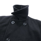 US NAVY 90s Made in USA Vintage 10-Button Pea Coat, XL, Black Melton Wool, MP72132