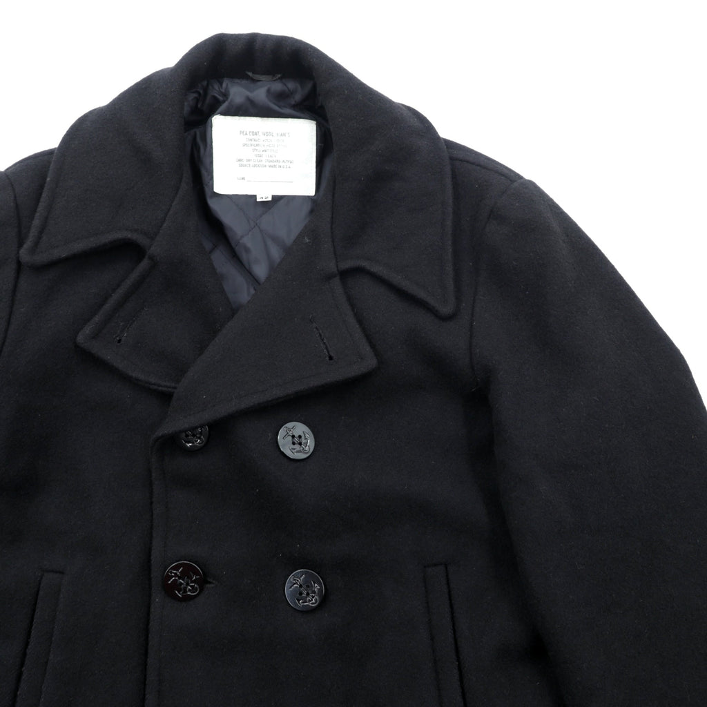 US NAVY 90s Made in USA Vintage 10-Button Pea Coat, XL, Black Melton Wool, MP72132