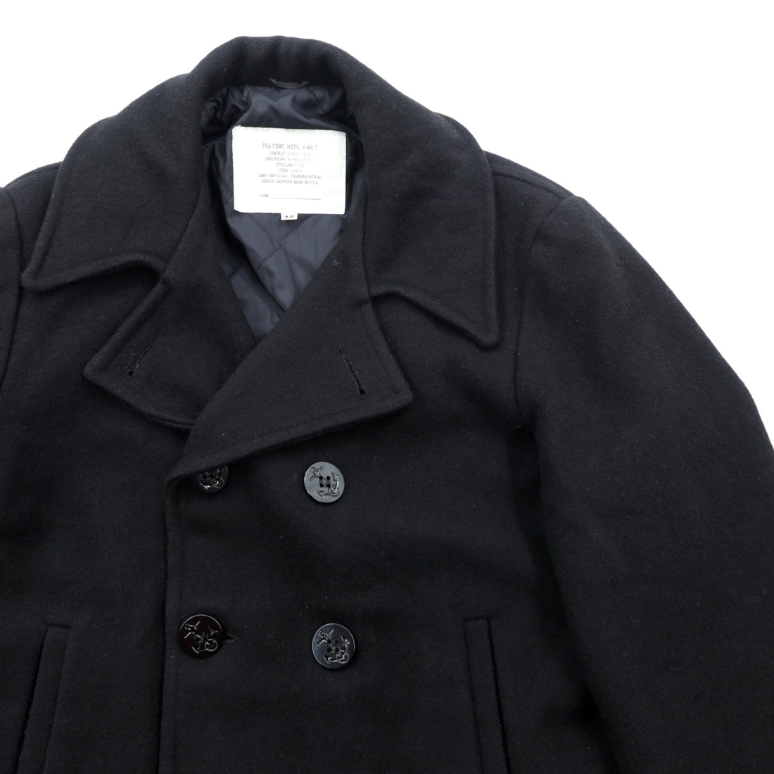 US NAVY 90s Made in USA Vintage 10-Button Pea Coat, XL, Black Melton Wool, MP72132