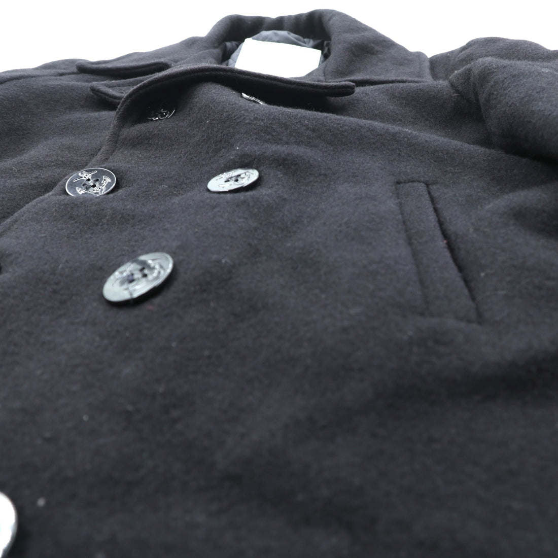 US NAVY 90s Made in USA Vintage 10-Button Pea Coat, XL, Black Melton Wool, MP72132