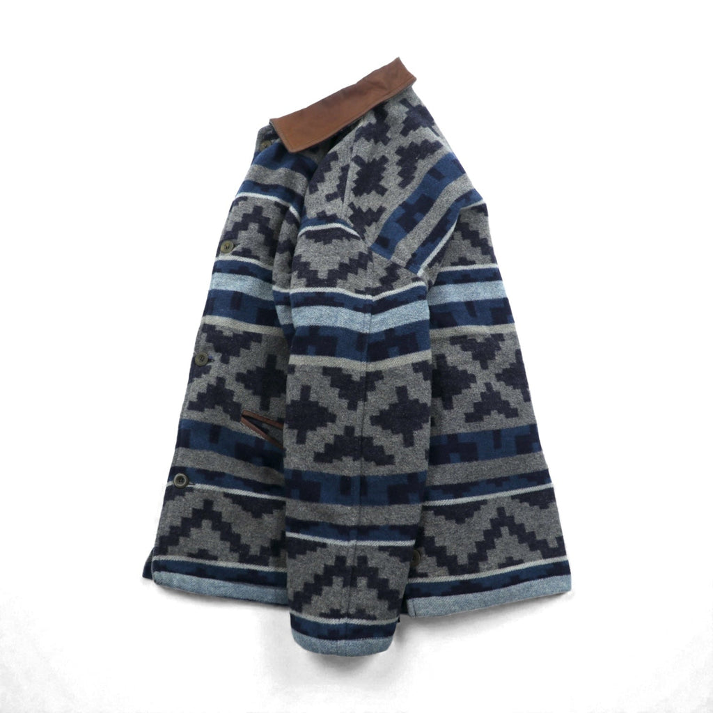 90s Chimayo Choa Coat Coverall XL Wool Blanket Jacket with Native American Print and Leather Collar by ARMAND THIERY JEANSWEAR