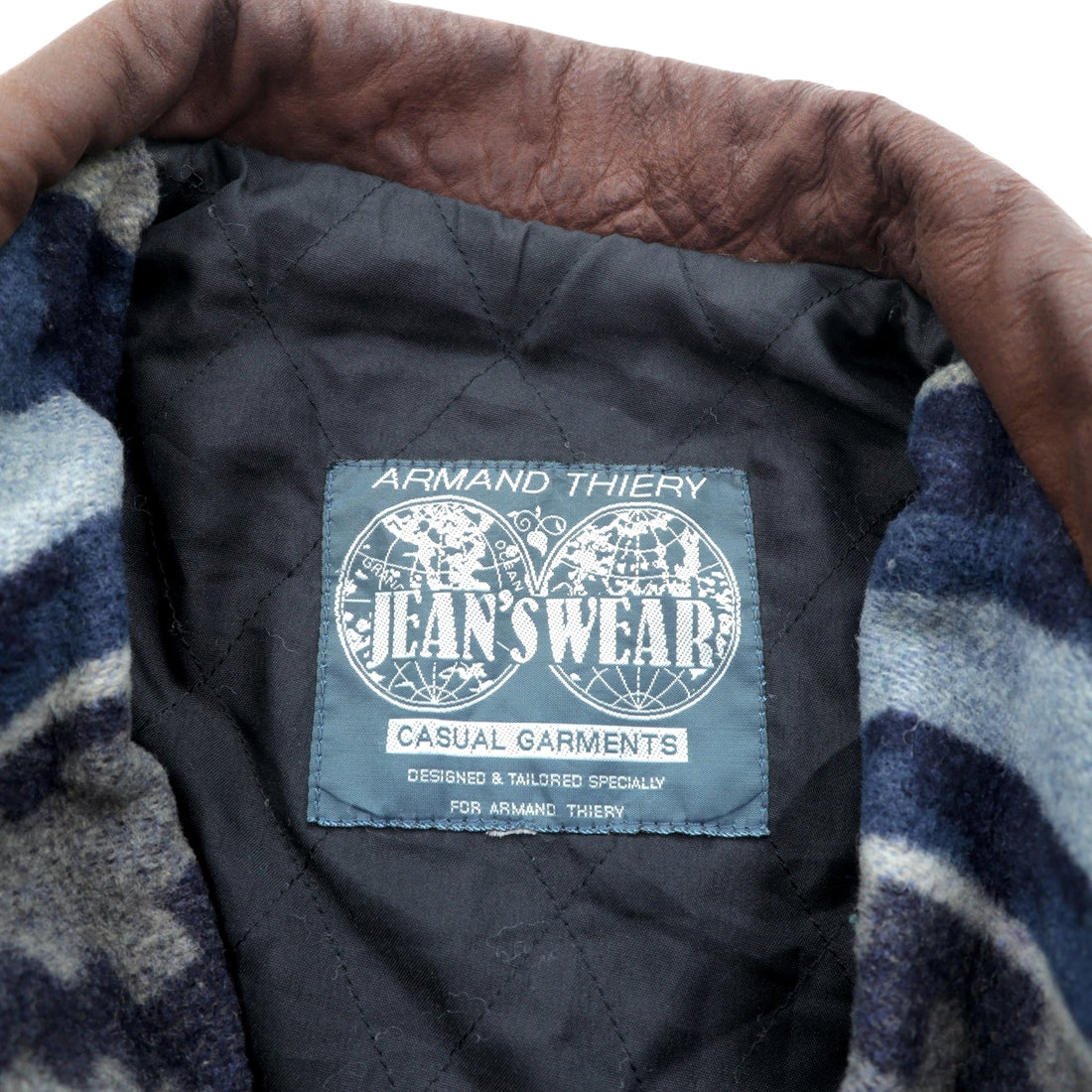 90s Chimayo Choa Coat Coverall XL Wool Blanket Jacket with Native American Print and Leather Collar by ARMAND THIERY JEANSWEAR