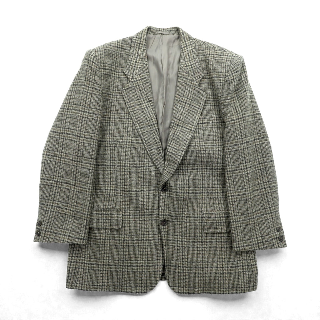 STANLEY WILLIAMS Tweed 2B Tailored Jacket, Leather, Large, Brown Wool Check